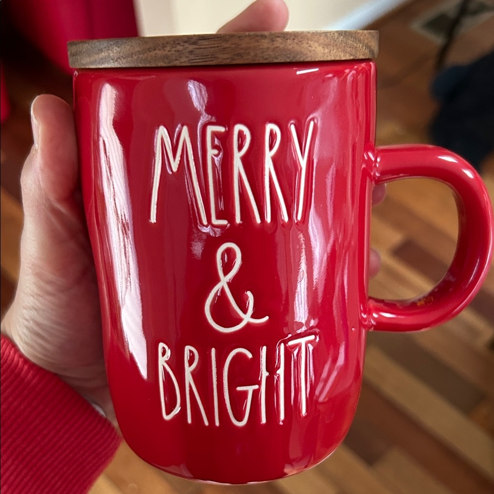 Rae Dunn Red Mug with Wooden Lid